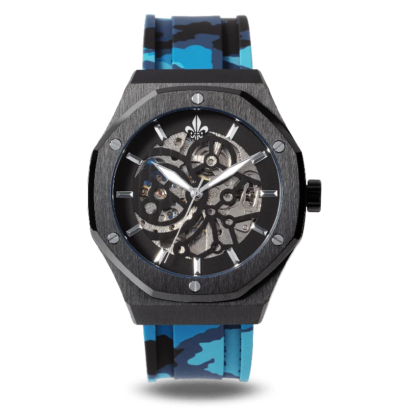 men's mechanical watches with sleek style design -The Maverick STEEL - Camo Blue