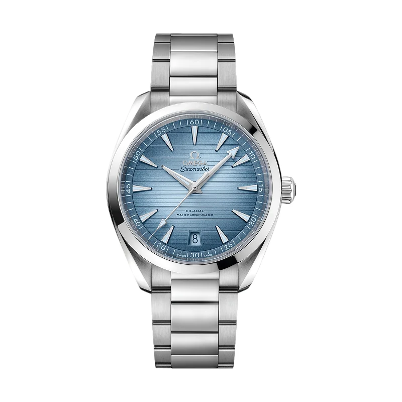 men's field watches with timer style design -Seamaster Aqua Terra 150M Co-Axial Master Chronometer 41mm - Summer Blue on Bracelet