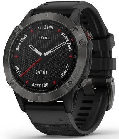 Mens Smart Watches Stress Monitoring-Garmin Watch Fenix 6 Sapphire Grey DLC D