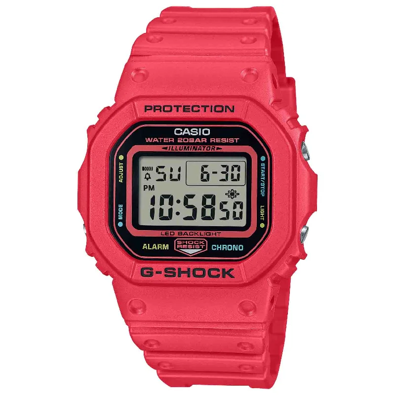 men's skeletonized watches with large open dial -G-Shock DW5600 Digital Energy Pack Red