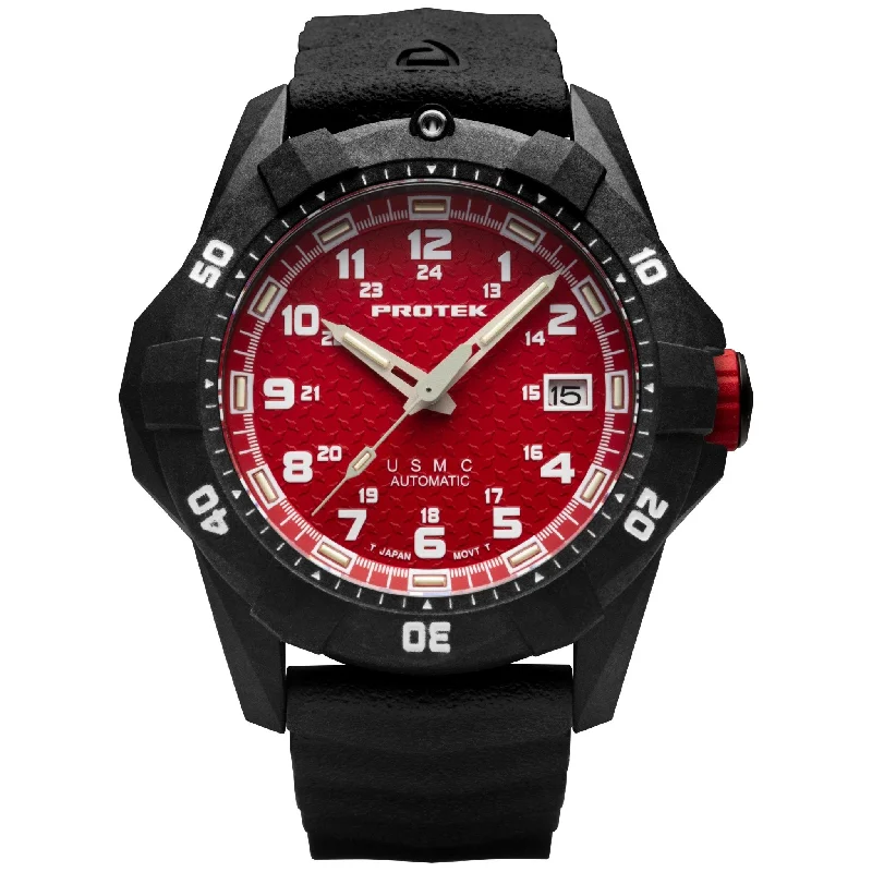 men's skeletonized watches for tech enthusiasts -ProTek Carbon USMC Dive 1212 Automatic Red men's skeletonized watches for tech enthusiasts -ProTek Carbon USMC Dive 1212 Automatic Red