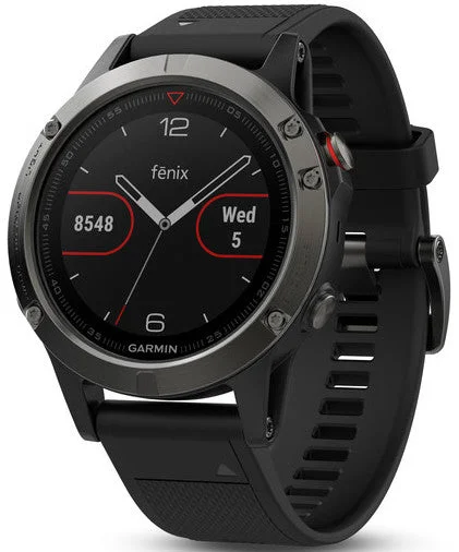 Mens Smart Watches Retailer-Garmin Watch Fenix 5 Slate Grey Black Band