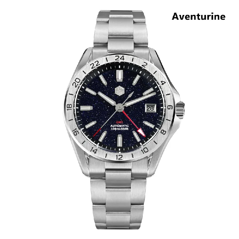 men's GMT watches with anniversary edition style design -★Spring Sale★San Martin Aventurine Gemstone NH34 GMT Watch SN0129GB
