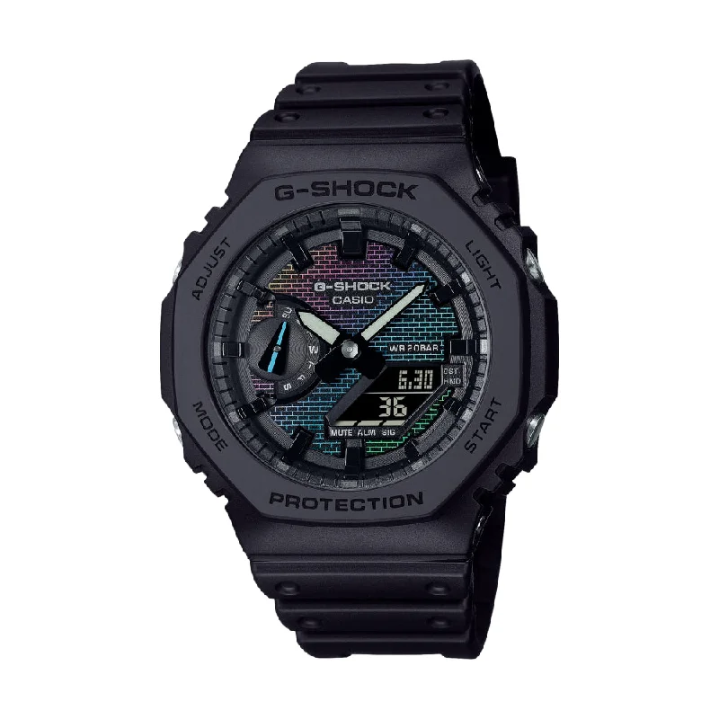 men's chronograph watches with polyurethane style straps for sailing -Rainbow Brick Wall GA-2100RW-1A men's chronograph watches with polyurethane style straps for sailing -Rainbow Brick Wall GA-2100RW-1A