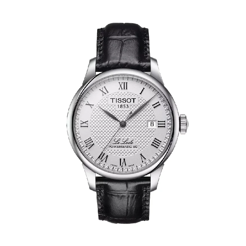 men's 300m dive watches -Le Locle Powermatic 80 39.3mm - Silver on Leather Strap
