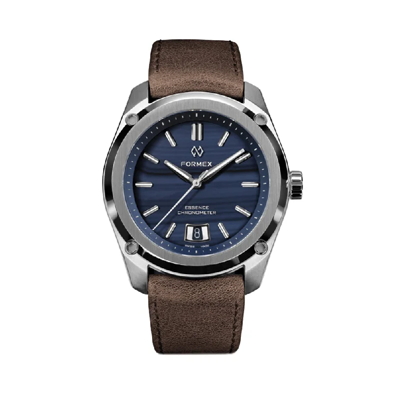 men's GMT watches with spring drive display function -Essence Chronometer "Blue Agate" 39mm - Blue on Brown Leather Strap men's GMT watches with spring drive display function -Essence Chronometer "Blue Agate" 39mm - Blue on Brown Leather Strap