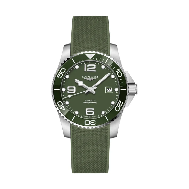 men's field watches with canvas straps -HydroConquest Green Dial on Rubber Strap 41mm men's field watches with canvas straps -HydroConquest Green Dial on Rubber Strap 41mm