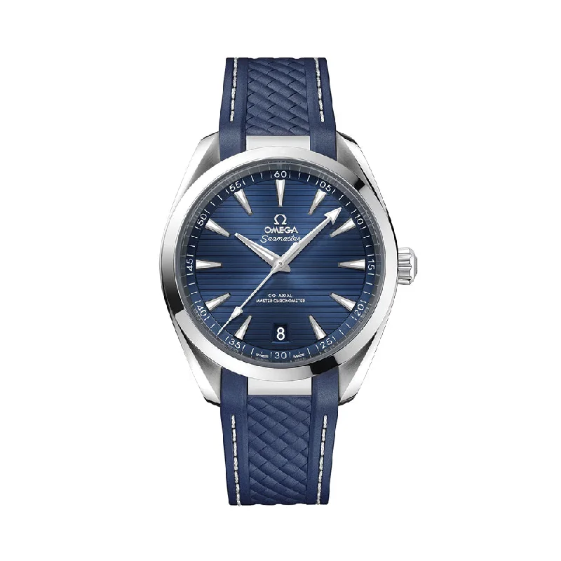 men's field watches with acrylic glass -Seamaster Aqua Terra 150M Co-Axial Master Chronometer 41mm - Blue on Rubber Strap