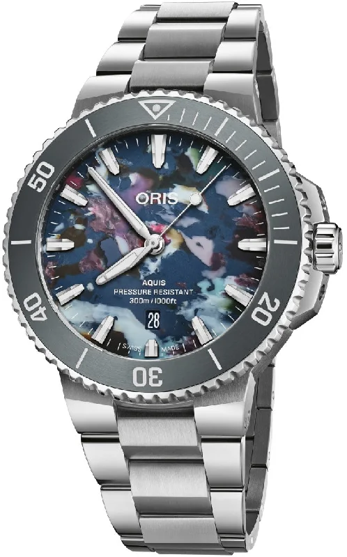 men's mechanical watches with curved design -Oris Aquis Date Upcycle 43.5mm