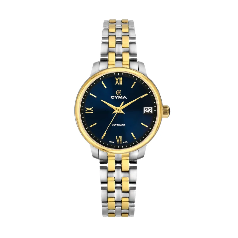 women's mechanical watches with stopwatch display -CYMA EUROPA W02-00817-003 3 HANDS AUTOMATIC TWO-TONE STAINLESS STEEL WOMEN WATCH