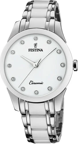 women's mechanical watches with backlight design -Festina Two Hands Ceramic Ladies