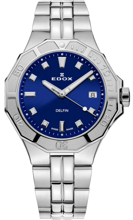 women's mechanical watches with fabric style straps -Edox Delfin Diver Date Lady