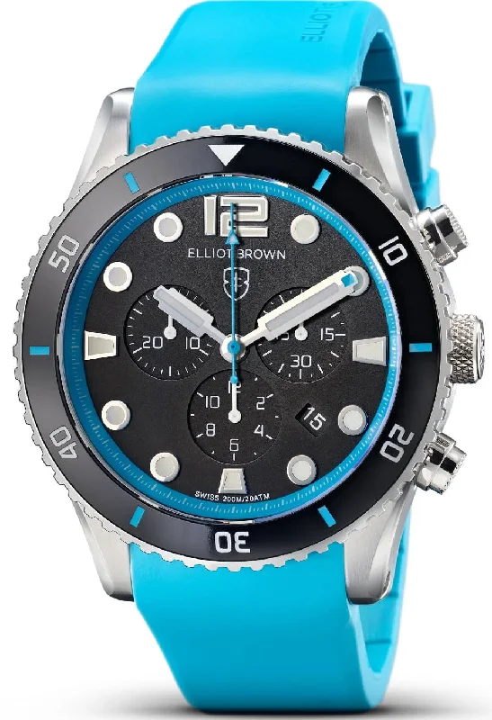 men's mechanical watches for formal occasions -Elliot Brown Bloxworth Chrono Black Cyan Rubber D