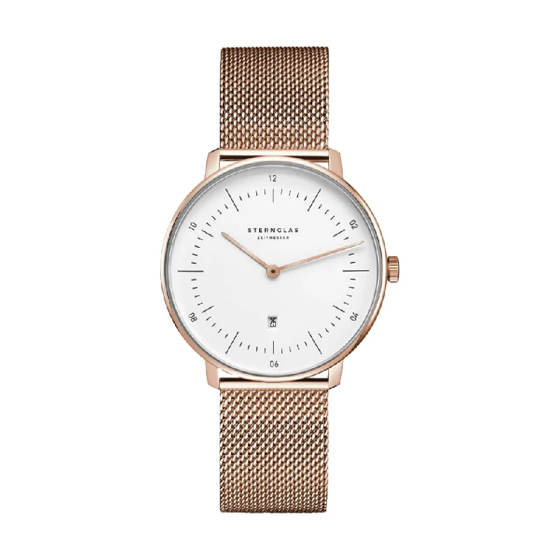 men's self-winding pilot watches -Naos XS White Dial 33mm on Rose PVD Milanaise Bracelet men's self-winding pilot watches -Naos XS White Dial 33mm on Rose PVD Milanaise Bracelet