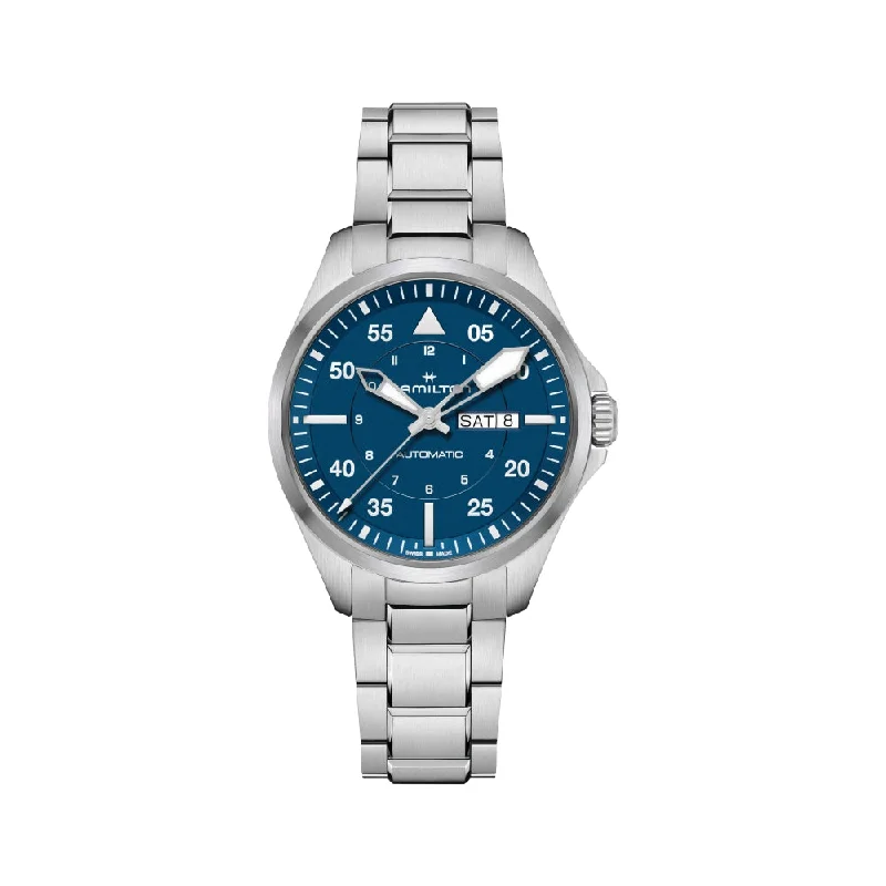 annual-calendar dresswatches-Pilot Day Date 42mm Blue Dial on Bracelet