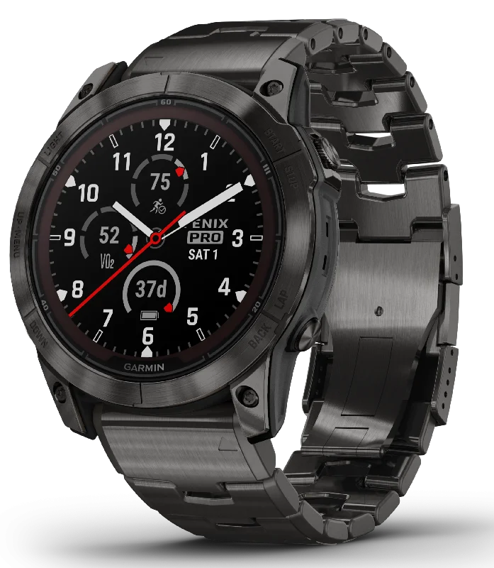 Mens Smart Watches Voice Assistant-Garmin Fenix 7X Pro Sapphire Solar Carbon Grey Titanium D