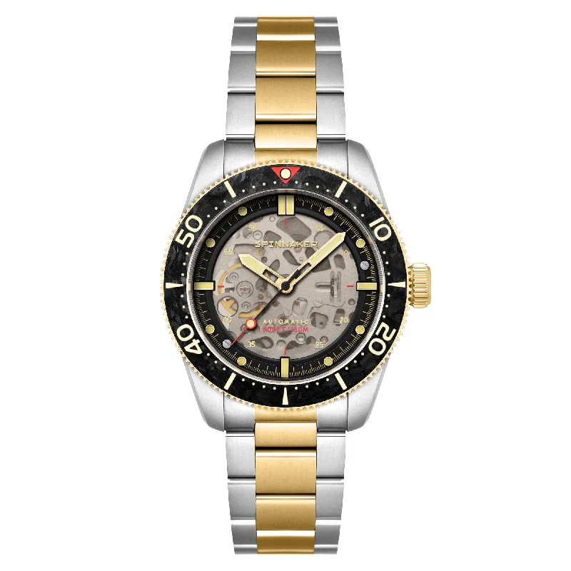 sleek men's skeletonized watches with silver case -Spinnaker Croft 42 Skeleton Automatic Carbon Two Tone sleek men's skeletonized watches with silver case -Spinnaker Croft 42 Skeleton Automatic Carbon Two Tone