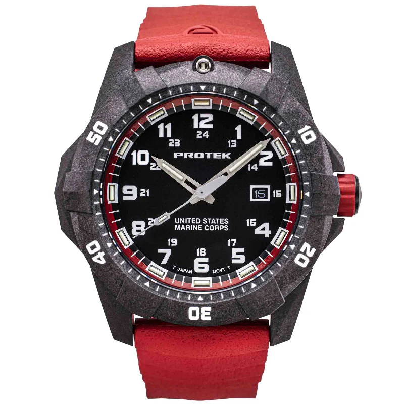 limited edition men's skeletonized timepieces for collectors -ProTek Carbon USMC Series Dive Red limited edition men's skeletonized timepieces for collectors -ProTek Carbon USMC Series Dive Red