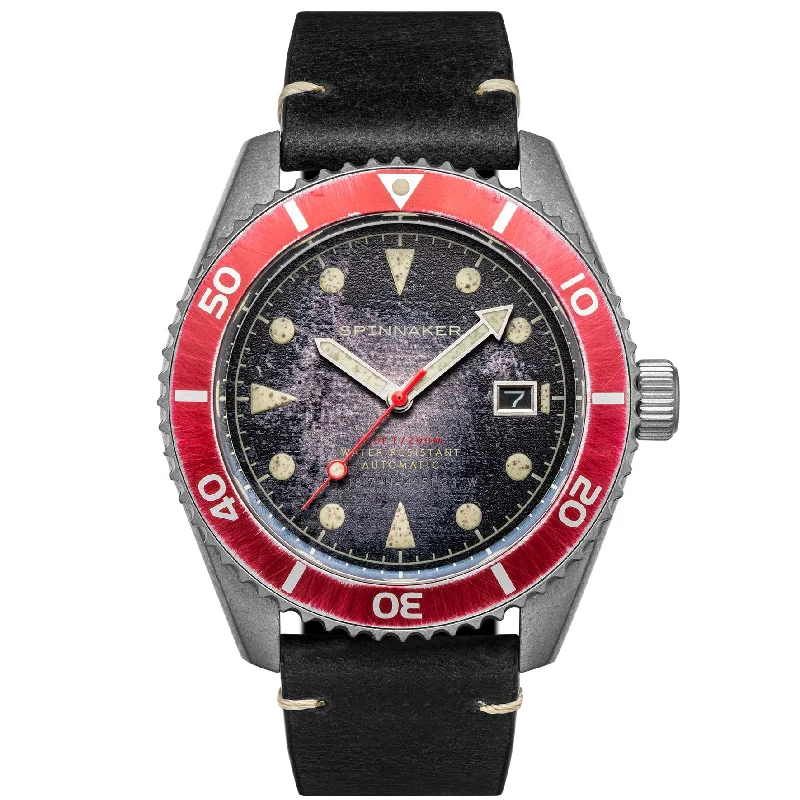 men's skeletonized watches with a clear case back -Spinnaker Wreck Automatic Distressed Black