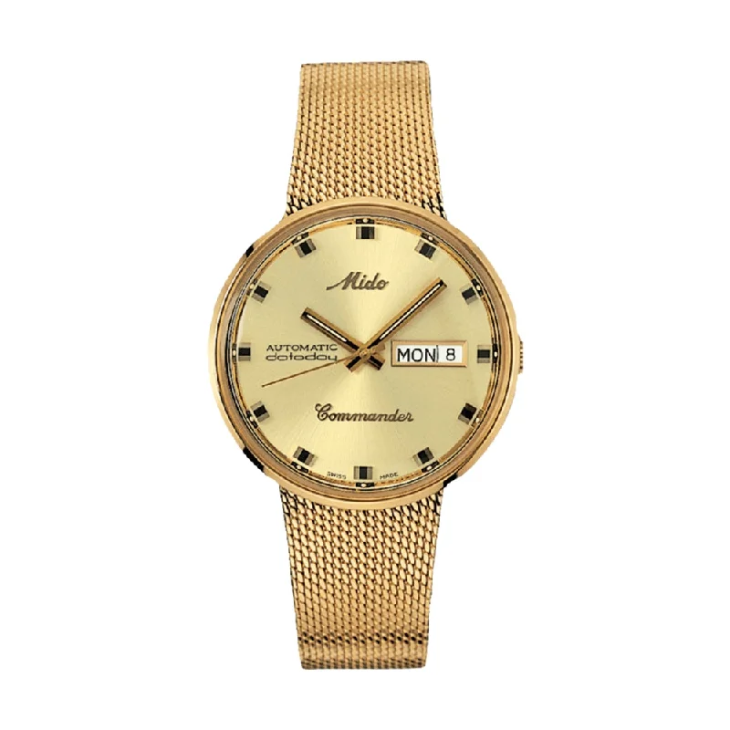 men's field watches with mineral glass -Commander 1959 Yellow Dial Gold-Tone
