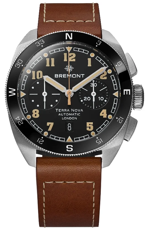 men's chronograph watches with self-winding display function -Bremont Terra Nova 42.5 Steel Chronograph Leather men's chronograph watches with self-winding display function -Bremont Terra Nova 42.5 Steel Chronograph Leather