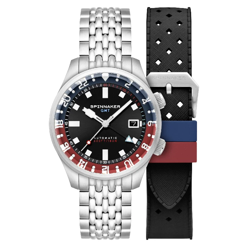 men's pilot watches with custom engraving style design -Spinnaker Bradner GMT Automatic Parisian Night men's pilot watches with custom engraving style design -Spinnaker Bradner GMT Automatic Parisian Night
