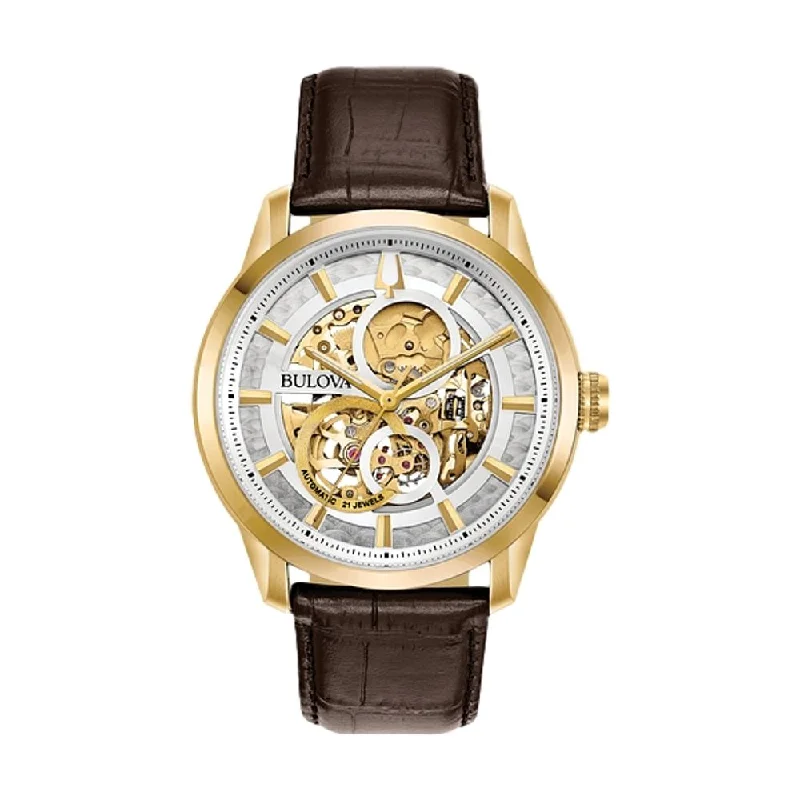 men's pilot watches with ergonomic style design -Sutton Skeleton Gold-Tone Case
