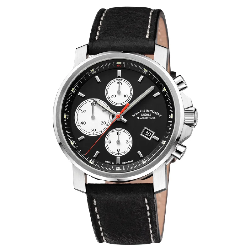 men's digital watches for water sports -29er Chronograph Black Dial Leather Strap