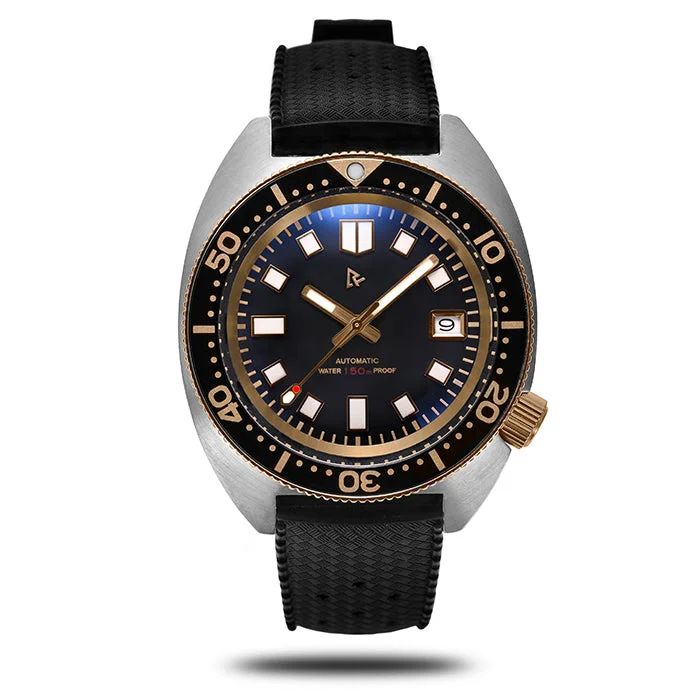men's black dive watches -Rdunae Retangula Slim Turtle 6105-8000 Dive Watch