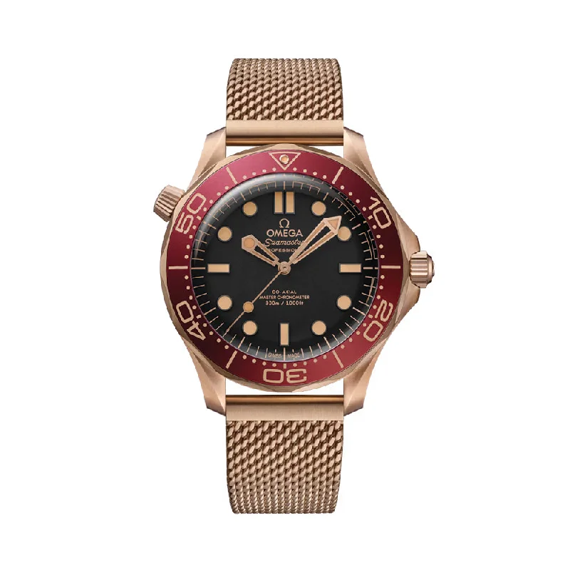 men's pilot watches with hand-wound design -Seamaster Diver 300M Bronze Gold Co-Axial Master Chronometer 42mm - Black on Bracelet