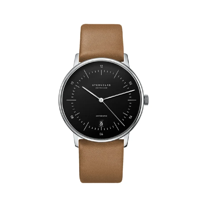 men's automatic pilot watches -Naos Automatik Black Dial Tan Strap