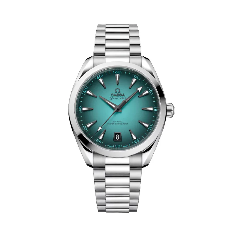 men's digital watches with glow-in-the-dark style design -Seamaster Aqua Terra 150M Co-Axial Master Chronometer 41mm - Turquoise on Bracelet men's digital watches with glow-in-the-dark style design -Seamaster Aqua Terra 150M Co-Axial Master Chronometer 41mm - Turquoise on Bracelet