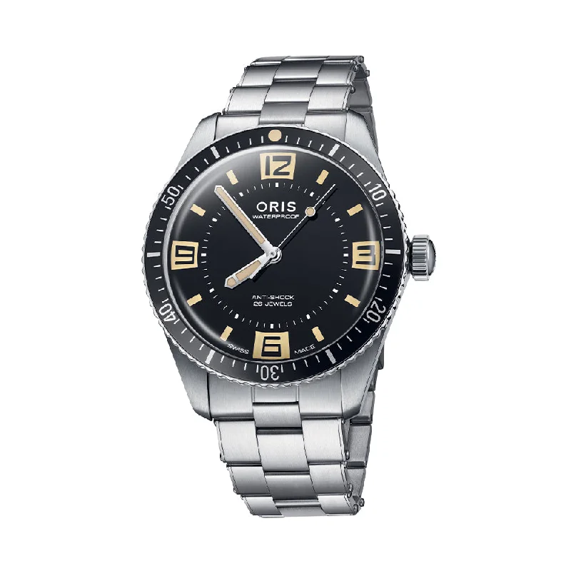 men's pilot watches with dual time zone design -60th Anniversary Edition Divers Sixty-Five 40mm - Black on Bracelet with Leather Strap men's pilot watches with dual time zone design -60th Anniversary Edition Divers Sixty-Five 40mm - Black on Bracelet with Leather Strap