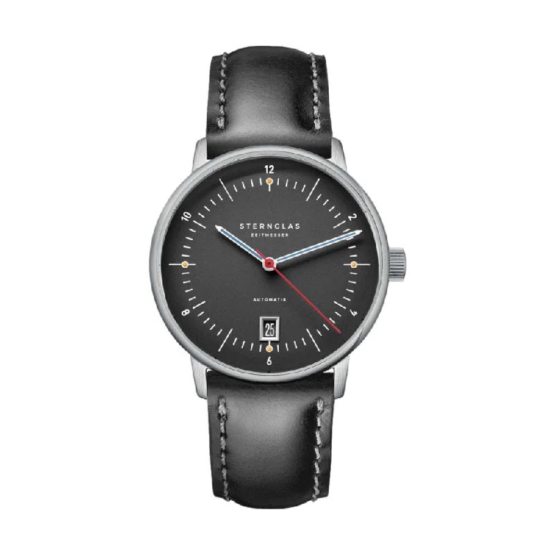 men's field watches with vibration alert style design -Naos Pro Automatik Anthracite on Black Leather Strap men's field watches with vibration alert style design -Naos Pro Automatik Anthracite on Black Leather Strap