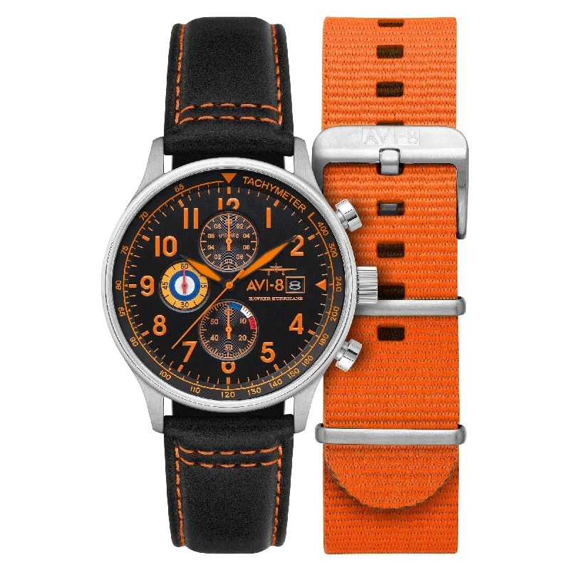 men's pilot watches with classic style design -AVI-8 Hawker Hurricane Classic Chronograph Tiger Orange