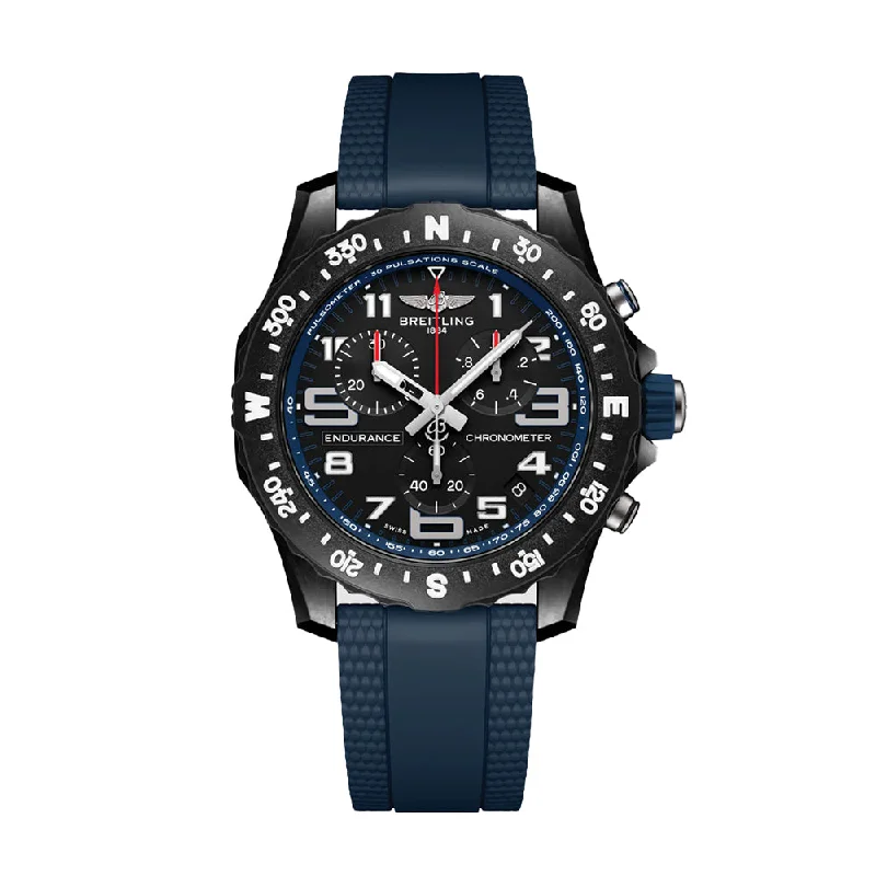 men's pilot watches with modern design -Endurance Pro Breitlight® 44mm- Black on Blue Rubber Strap men's pilot watches with modern design -Endurance Pro Breitlight® 44mm- Black on Blue Rubber Strap