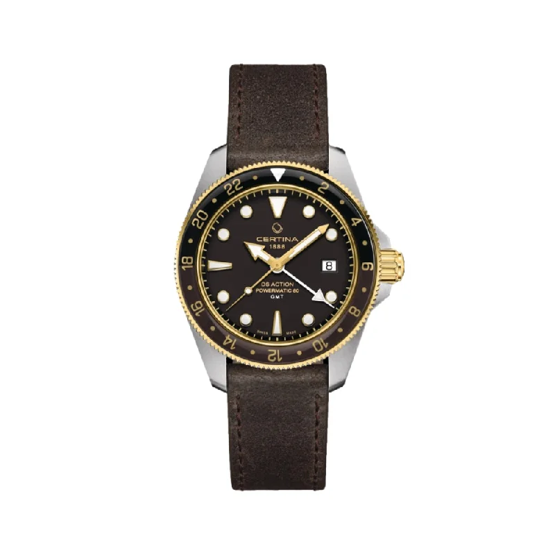 Italian-style dresswatches-DS Action GMT Powermatic 80 41mm Gold PVD Black Dial on Strap Italian-style dresswatches-DS Action GMT Powermatic 80 41mm Gold PVD Black Dial on Strap