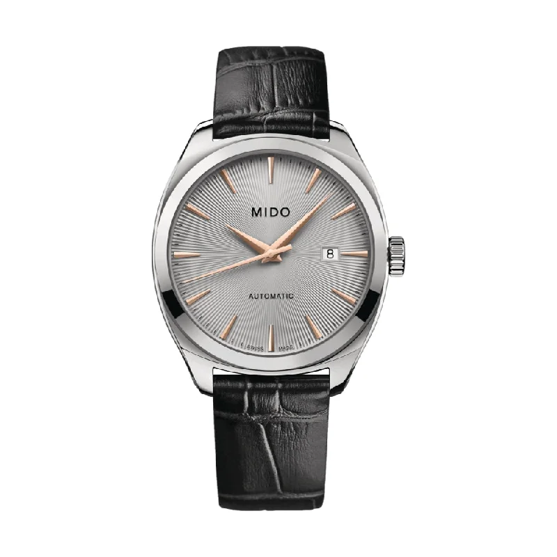 men's pilot watches with leather straps -Belluna Royal Rhodium