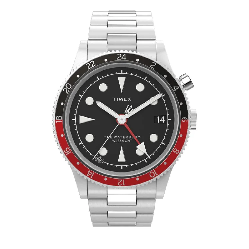 men's field watches with rubber style straps -Waterbury Traditional GMT 39mm Black Dial Bracelet