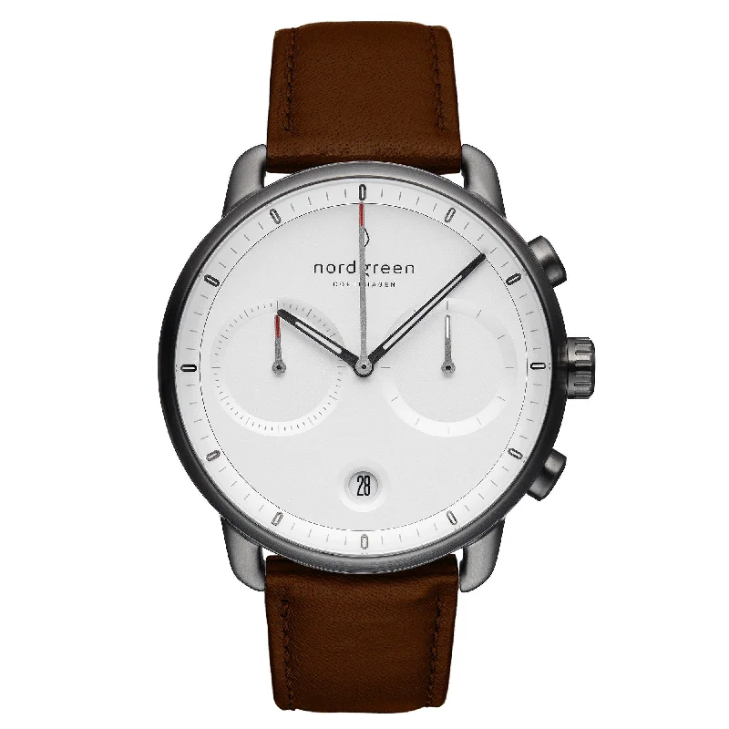 Unisex Holiday Season Style Watches-Nordgreen Pioneer Dark Brown Leather 42mm Gun Metal Case Watch Unisex Holiday Season Style Watches-Nordgreen Pioneer Dark Brown Leather 42mm Gun Metal Case Watch