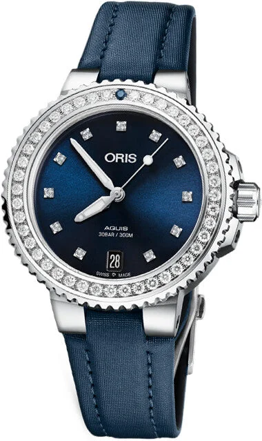 women's mechanical watches with alarm display function -Oris Watch Aquis Date Diamond Ladies