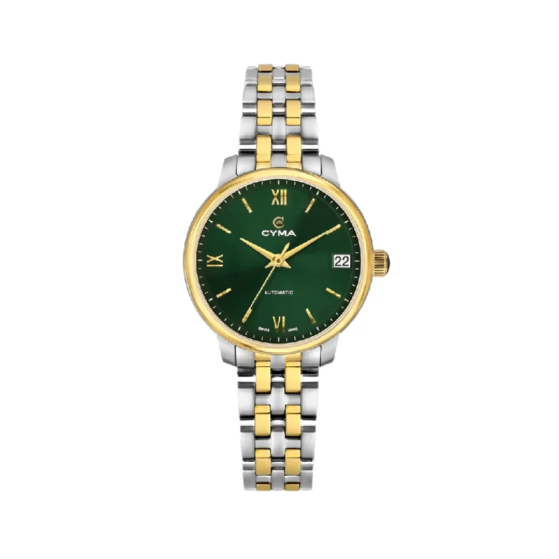 women's mechanical watches with chronograph display -CYMA W02-00817-004 EUROPA 3 HANDS AUTOMATIC TWO-TONE STAINLESS STEEL WOMEN WATCH