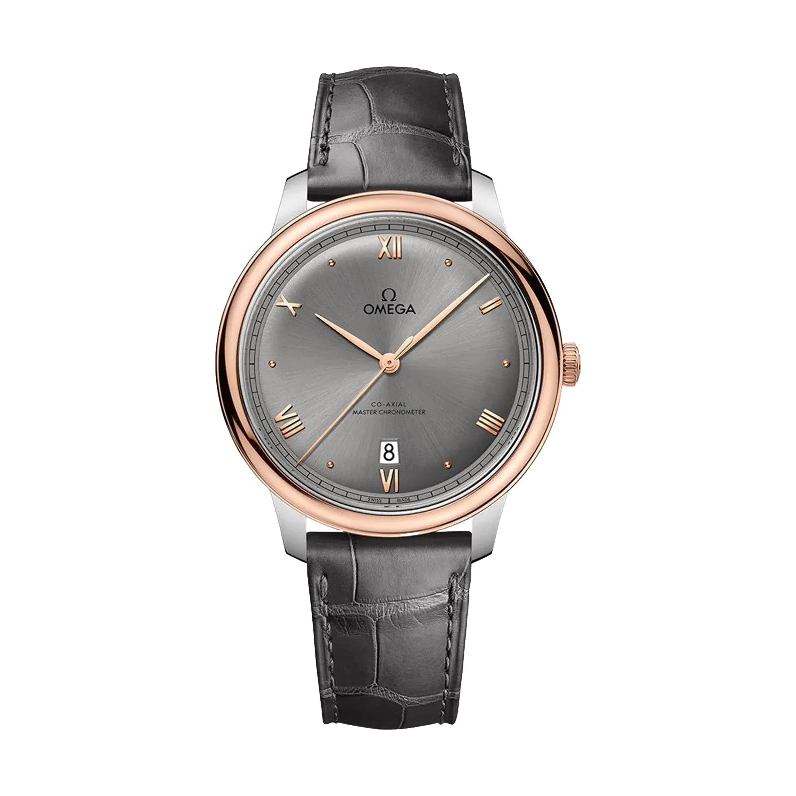 men's field watches with commemorative edition design -De Ville Prestige Co-Axial Master Chronometer Steel and Sedna Gold 40mm - Grey on Leather Strap