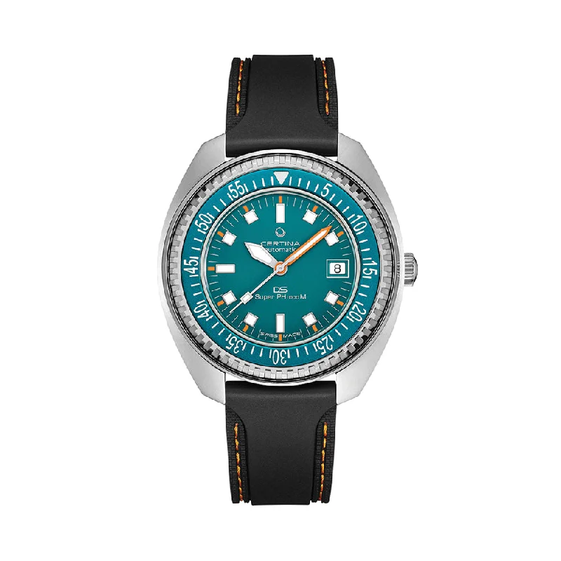 men's chronograph watches with NATO straps -DS Super PH1000M STC 43.5mm - Turquoise on Rubber Strap