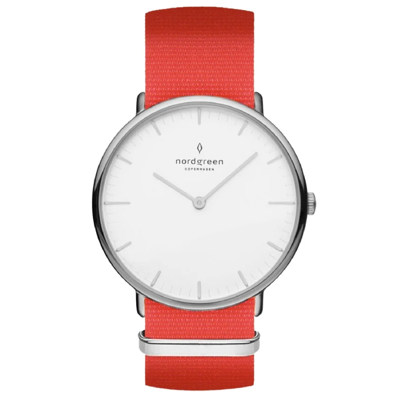 Unisex Office Wear Style Watches-Nordgreen Native Bright Red Nylon 36mm Silver Case Watch Unisex Office Wear Style Watches-Nordgreen Native Bright Red Nylon 36mm Silver Case Watch