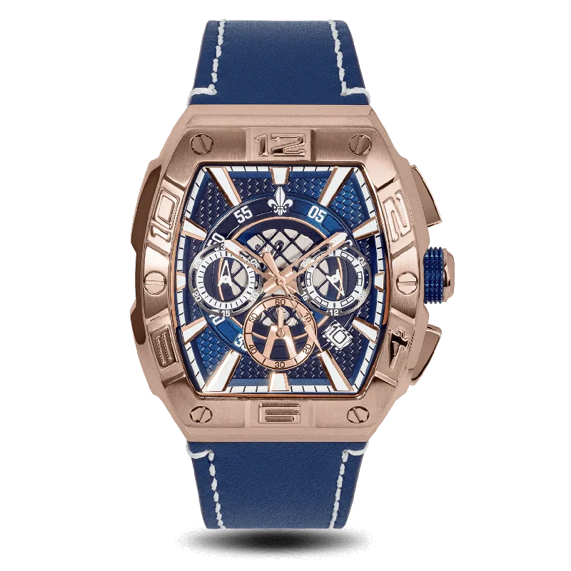 men's chronograph watches with kinetic style design -The Intrepid Chronograph - Rose Gold / Blue men's chronograph watches with kinetic style design -The Intrepid Chronograph - Rose Gold / Blue