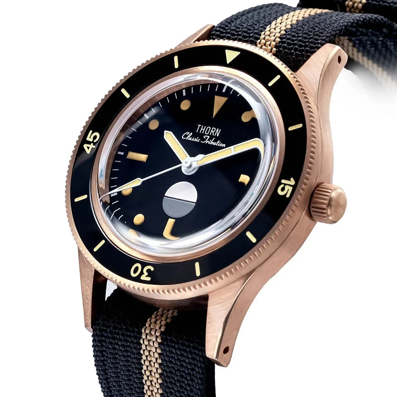 men's dive watches with date magnifier -Thorn Retro 50-fathoms Bronze Diver Watch
