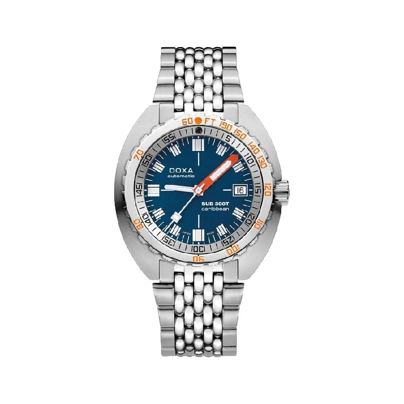 midrange-luxury dresswatches-Sub 300T Caribbean Blue Dial on Bracelet, 42.5mm