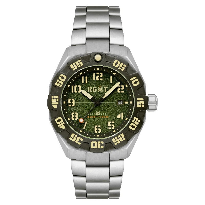 men's field watches with BGW9 SuperLuminova design -RGMT Field Master Automatc Moss Green