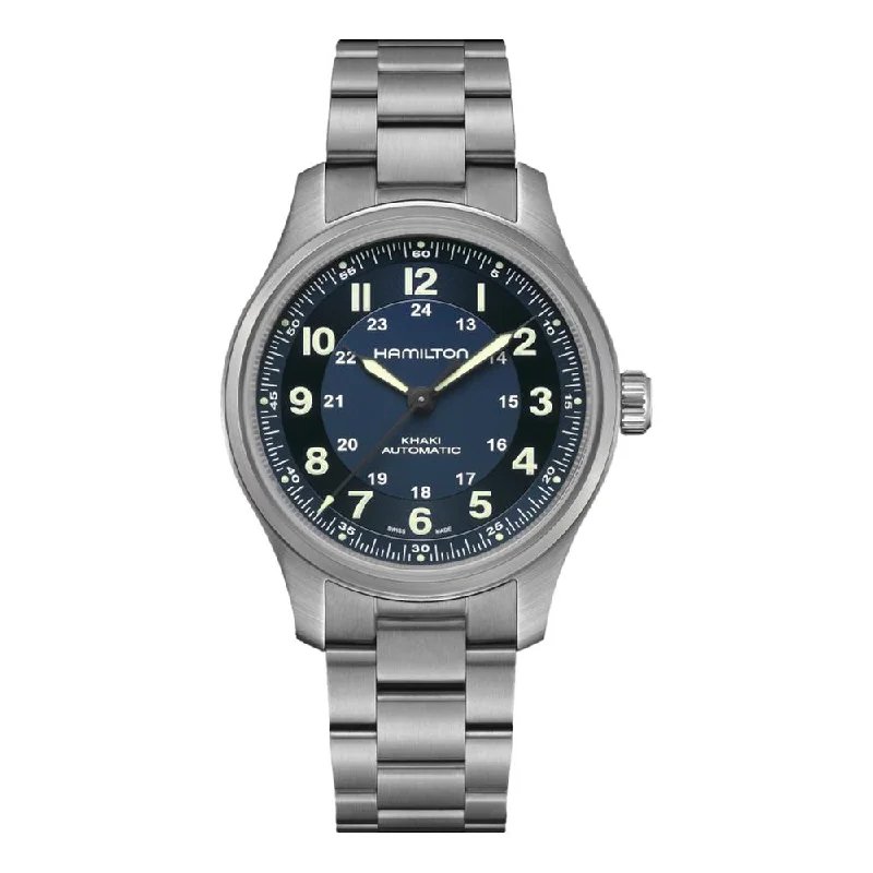 men's pilot watches with 24-hour style design -Khaki Field Titanium Auto Blue Dial 42mm men's pilot watches with 24-hour style design -Khaki Field Titanium Auto Blue Dial 42mm